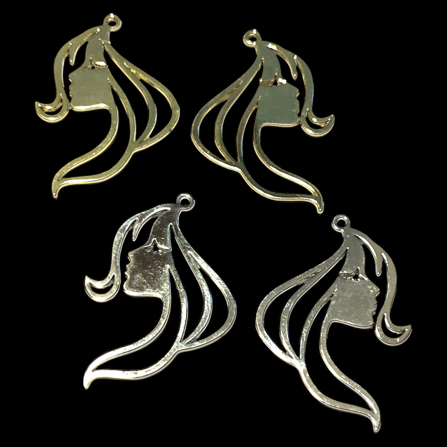 #2844 / Silver or Golden Alloy Female Head Pendant-Earring / 43.5x29x1mm / 1.5mm Attached Loop / Sold Individually