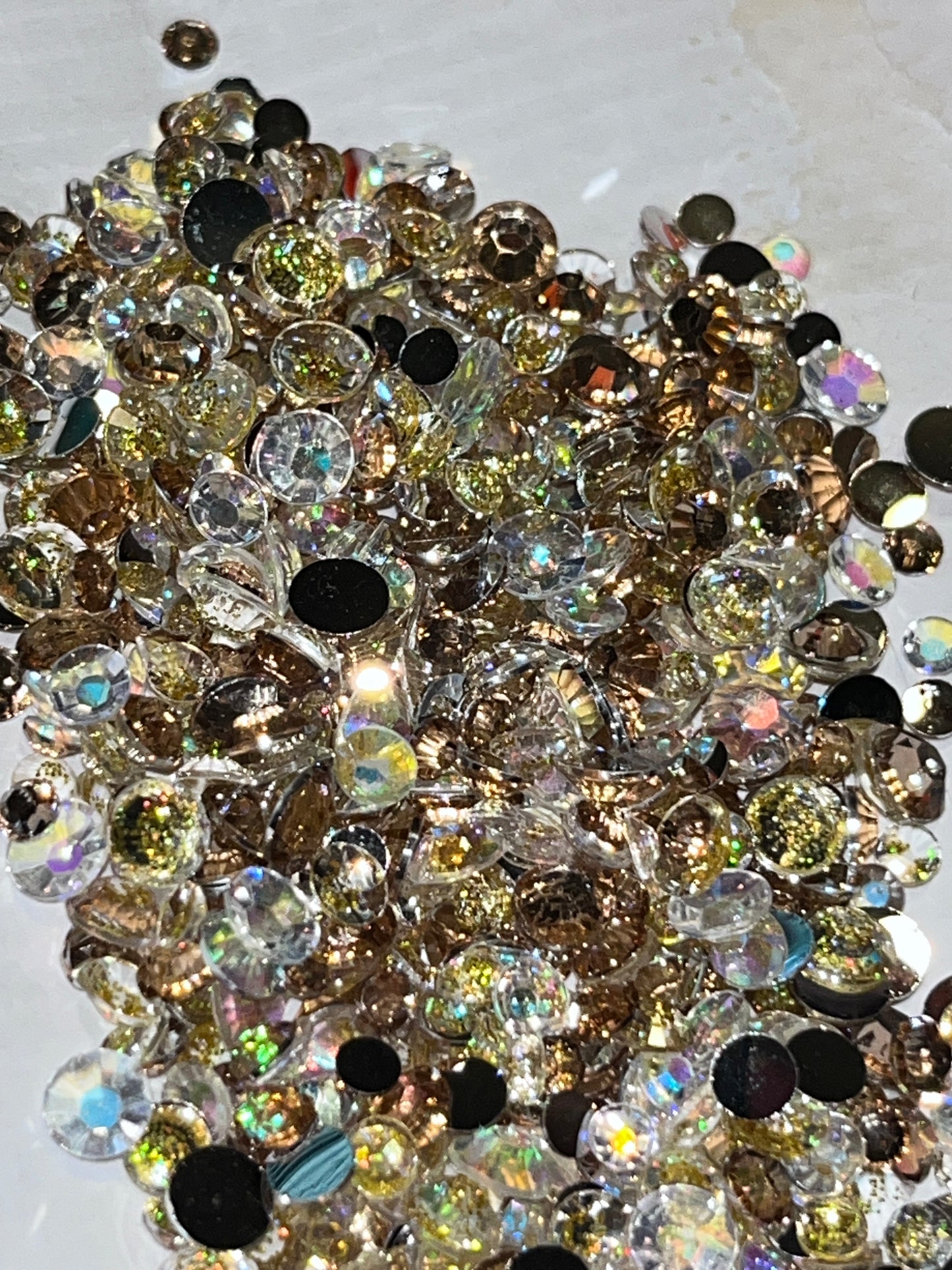 Bubbly Champagne Mix AB Resin Rhinestones / Silver-Flat Back / Mixed 3mm, 4mm, 5mm / 21.1g