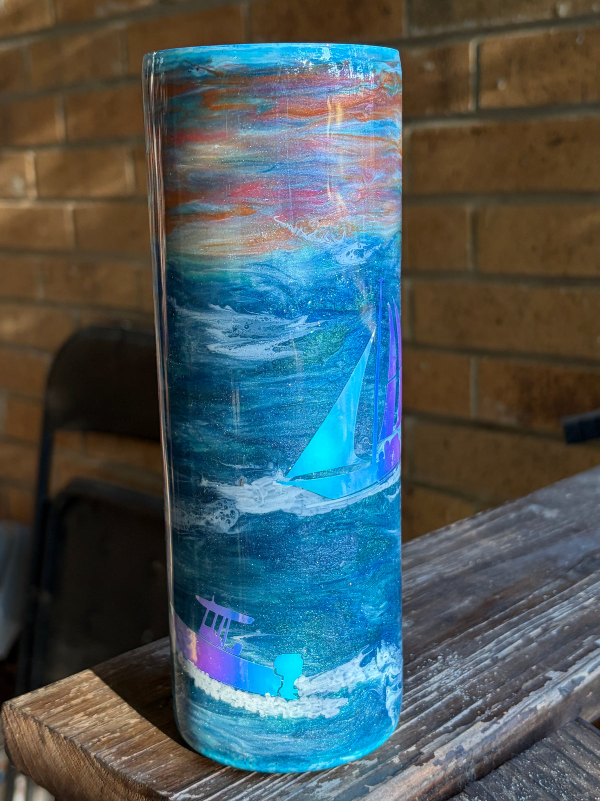 #408 - 20oz Skinny Tumbler / Ocean & Boat Theme / TEXT: "Boat Life"