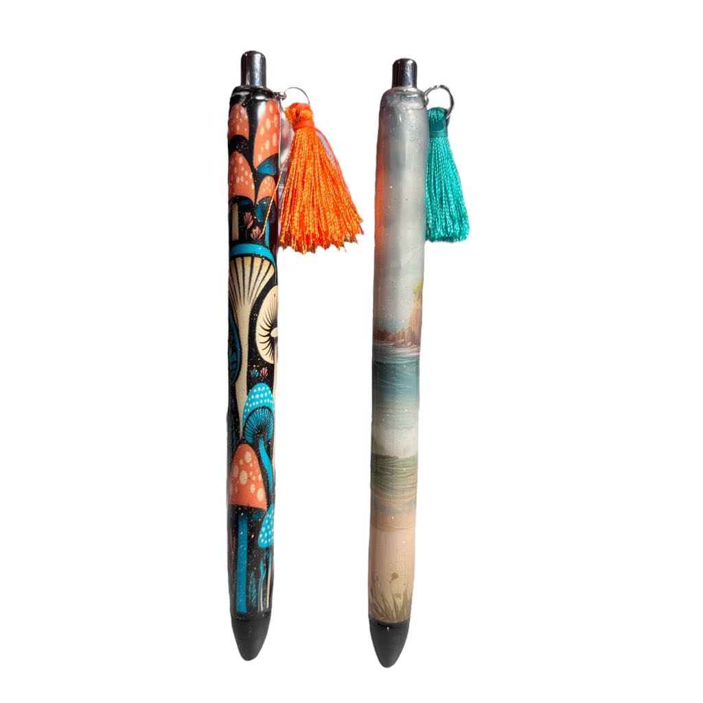 #008 & #009 - Custom Gel Pens / 008 Mushrooms Theme / 009 Beach Theme
