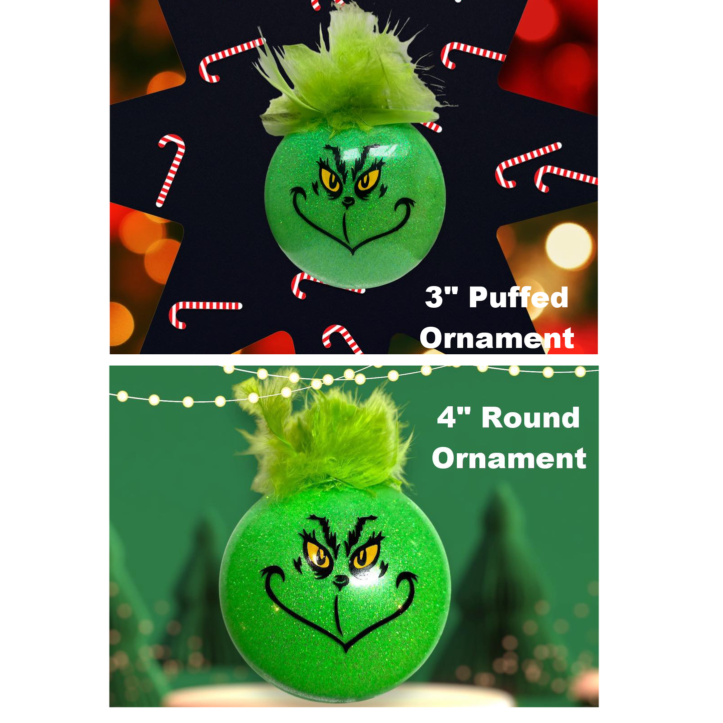 Pre-Designed Green Guy Ornament Christmas Tree Holiday Seasonal Decoration Glitter
