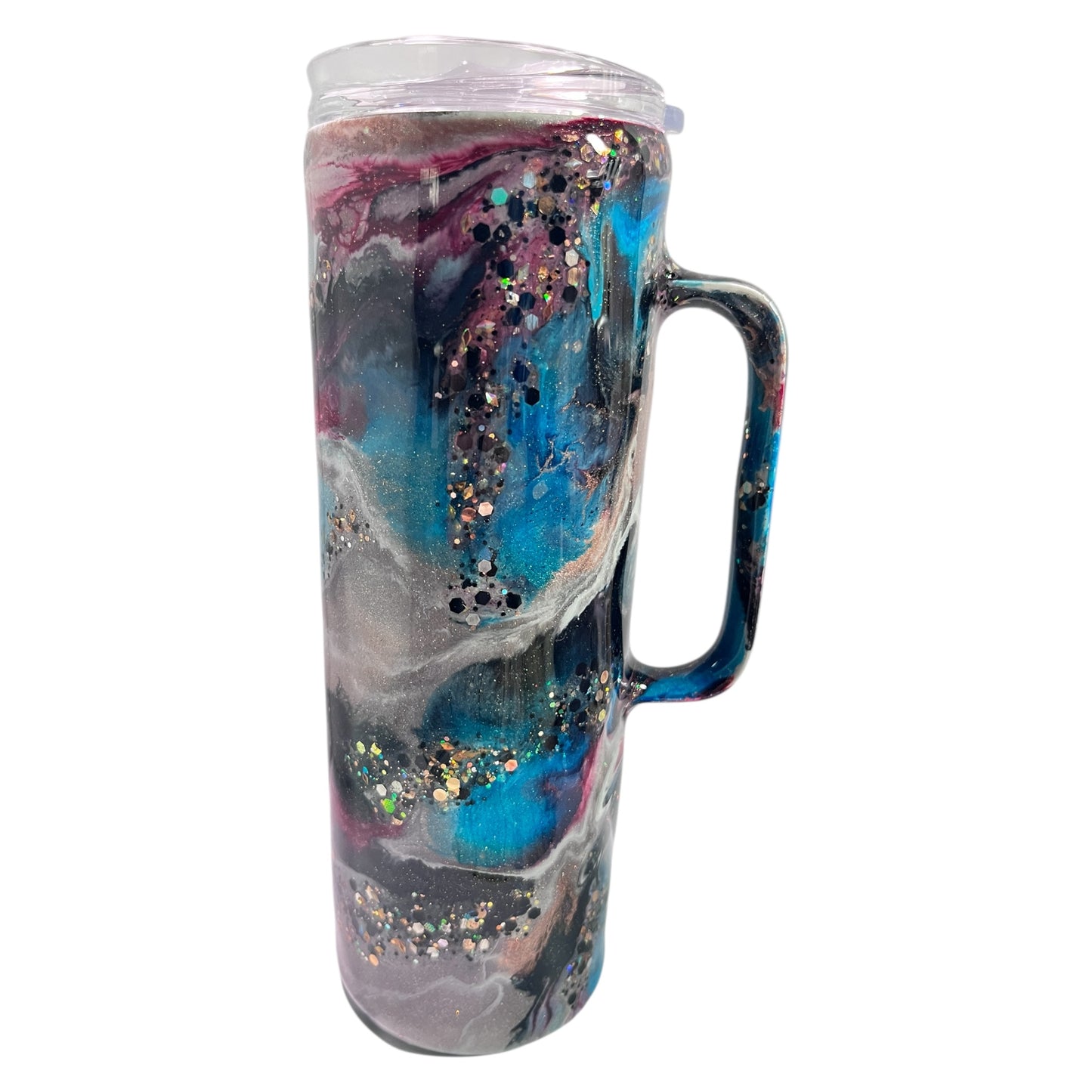 #338 - 20oz Skinny Tumbler with Handle - Ink Drop & Glitter