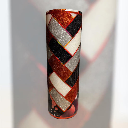 #103 - 30oz Skinny Tumbler - V-Split Vinyl & Glittered Herringbone
