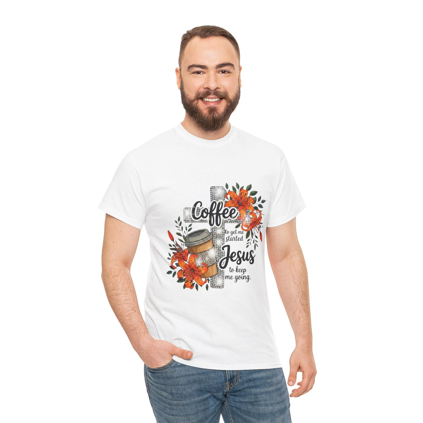 Coffee & Jesus T-Shirt "Give Me Coffee - Give Me Jesus" Floral Tiger Lily Christian Tee