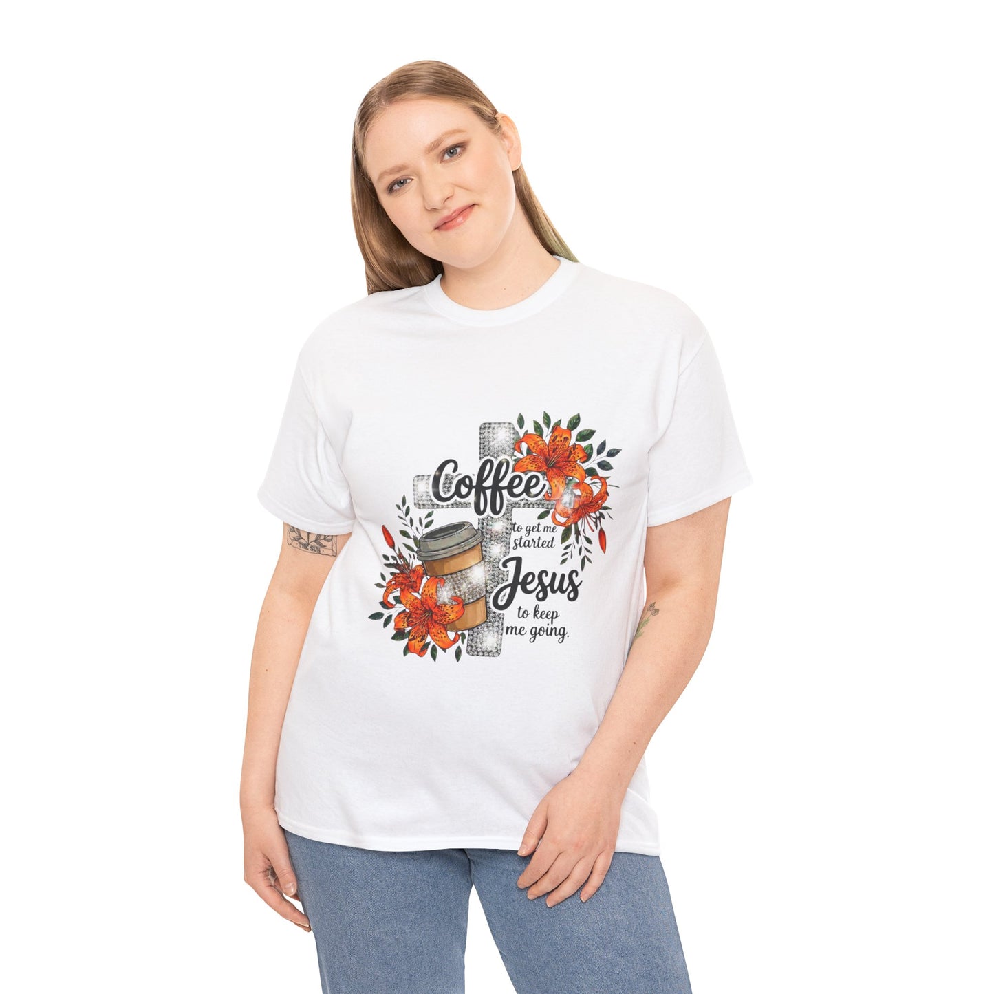Coffee & Jesus T-Shirt "Give Me Coffee - Give Me Jesus" Floral Tiger Lily Christian Tee