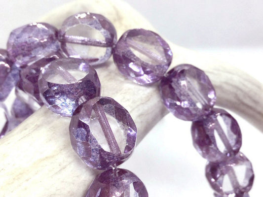#1539 / Czech Chunky Table-Cut Faceted Oval Grape Color Beads, 12x11x7mm, Strand of 8