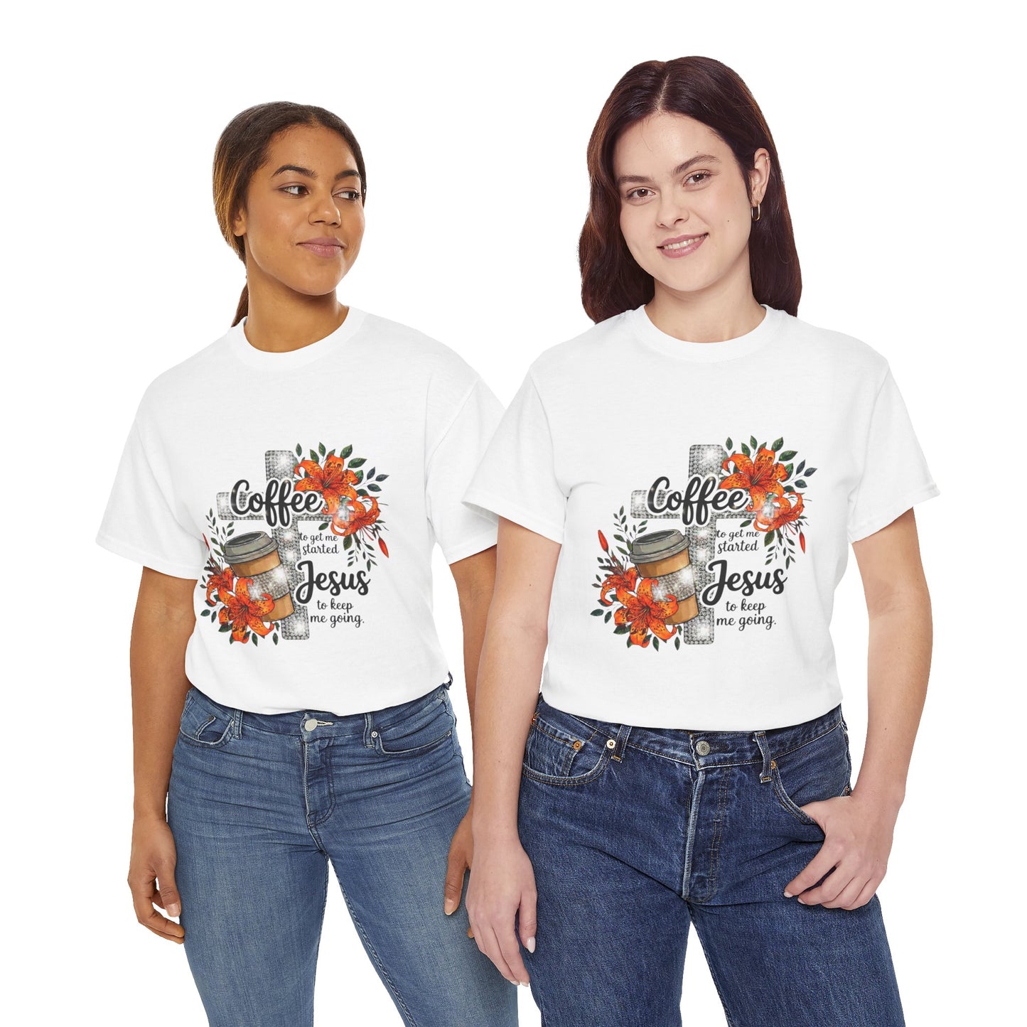Coffee & Jesus T-Shirt "Give Me Coffee - Give Me Jesus" Floral Tiger Lily Christian Tee