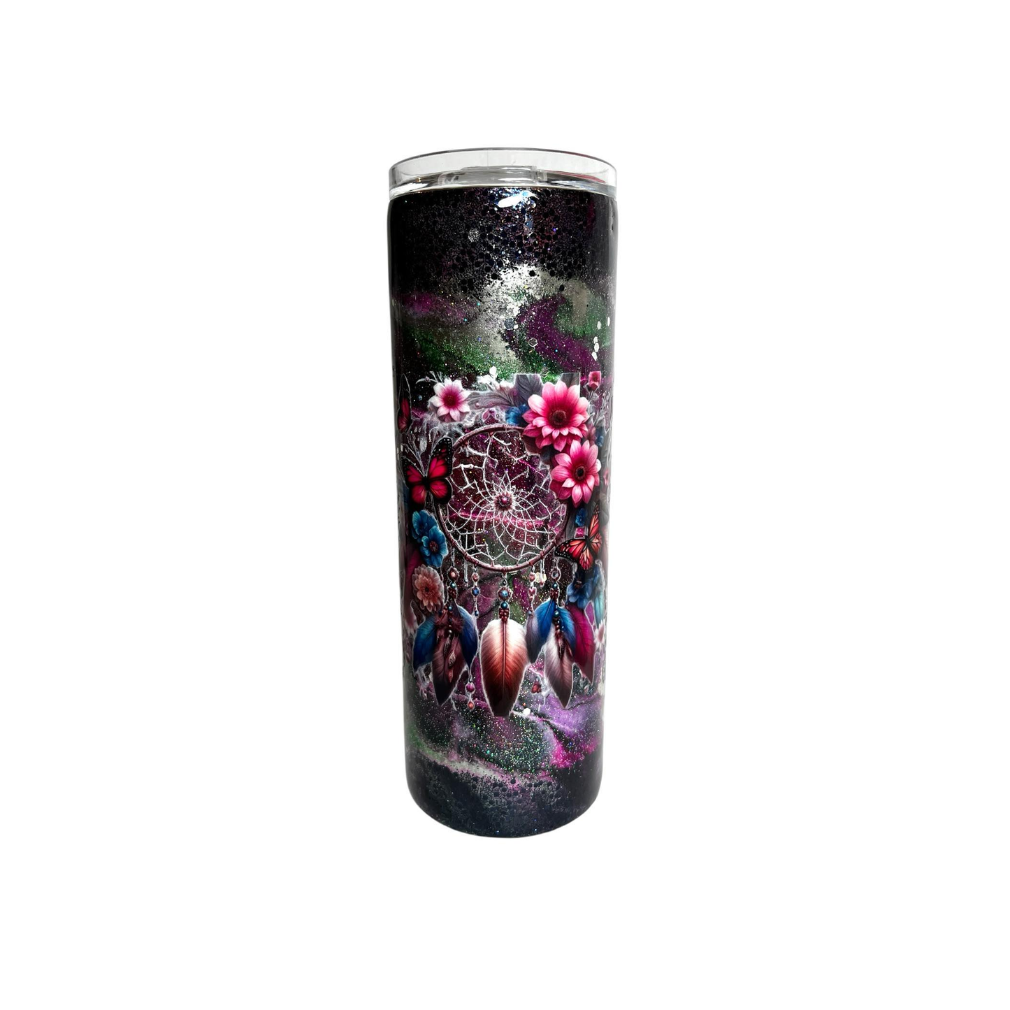 #173 - 20oz Skinny Tumbler - Ink Swirl - Decal: Dream Catcher