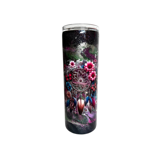 #173 - 20oz Skinny Tumbler - Ink Swirl - Decal: Dream Catcher