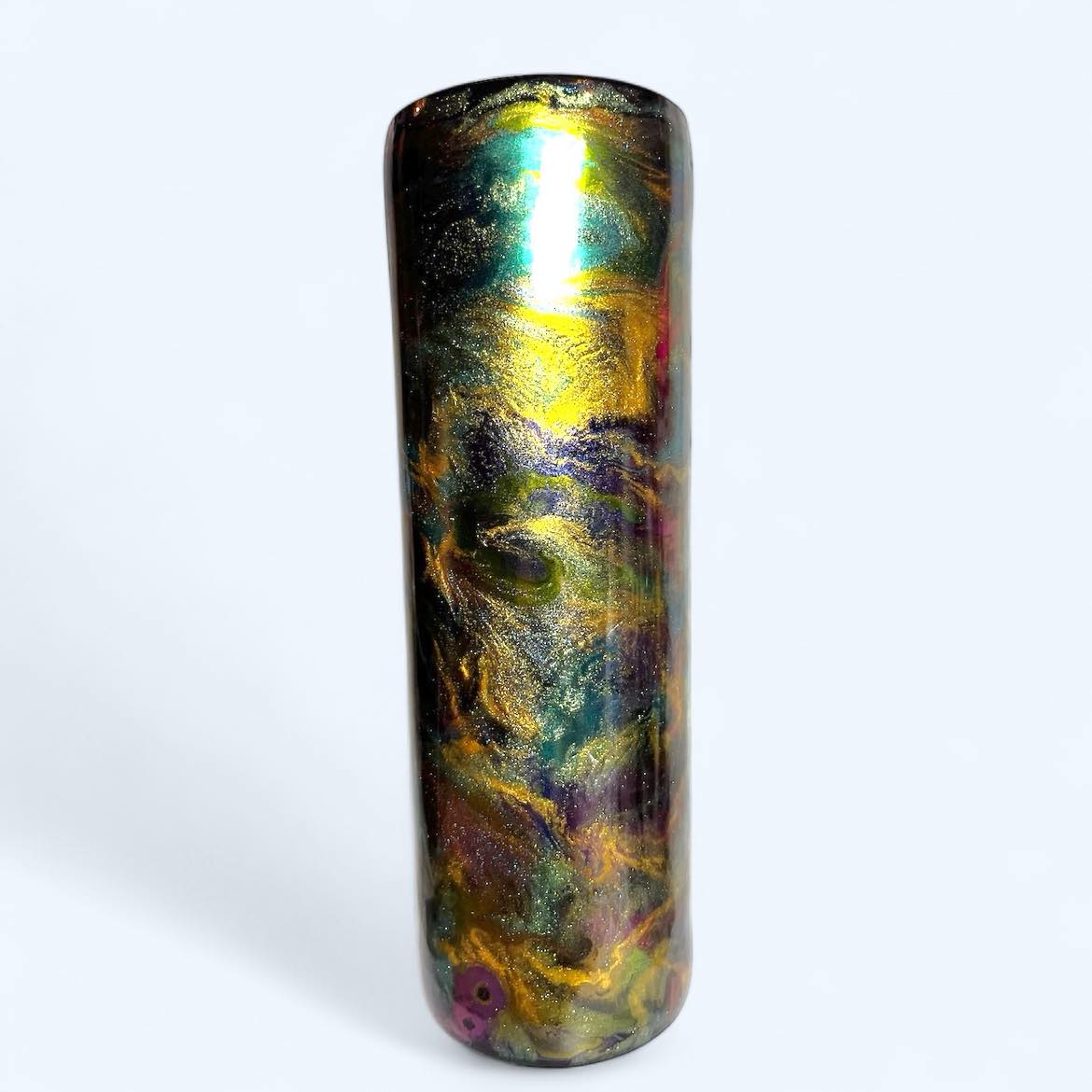 #174 - 30oz Skinny Tumbler - Metallic Ink Swirl - Decal: Dragon