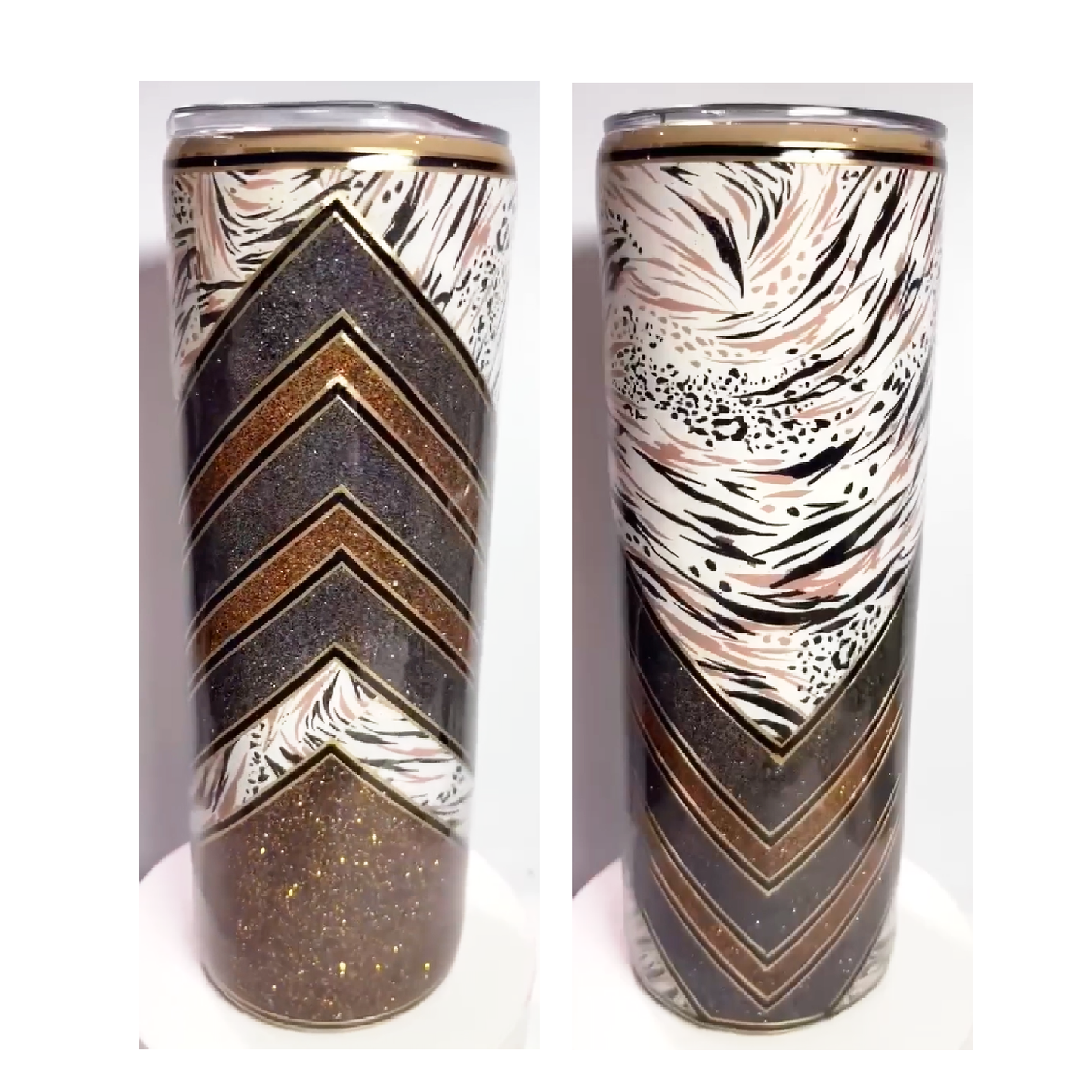 #185 - 20oz Skinny Tumbler with Handle - V-Split Vinyl with Glitter
