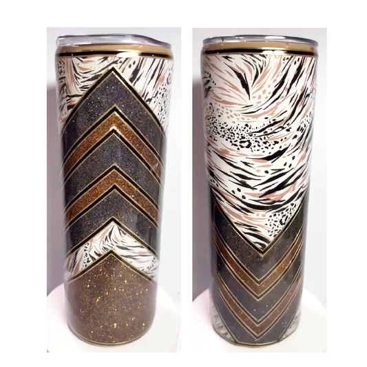#185 - 20oz Skinny Tumbler with Handle - V-Split Vinyl with Glitter