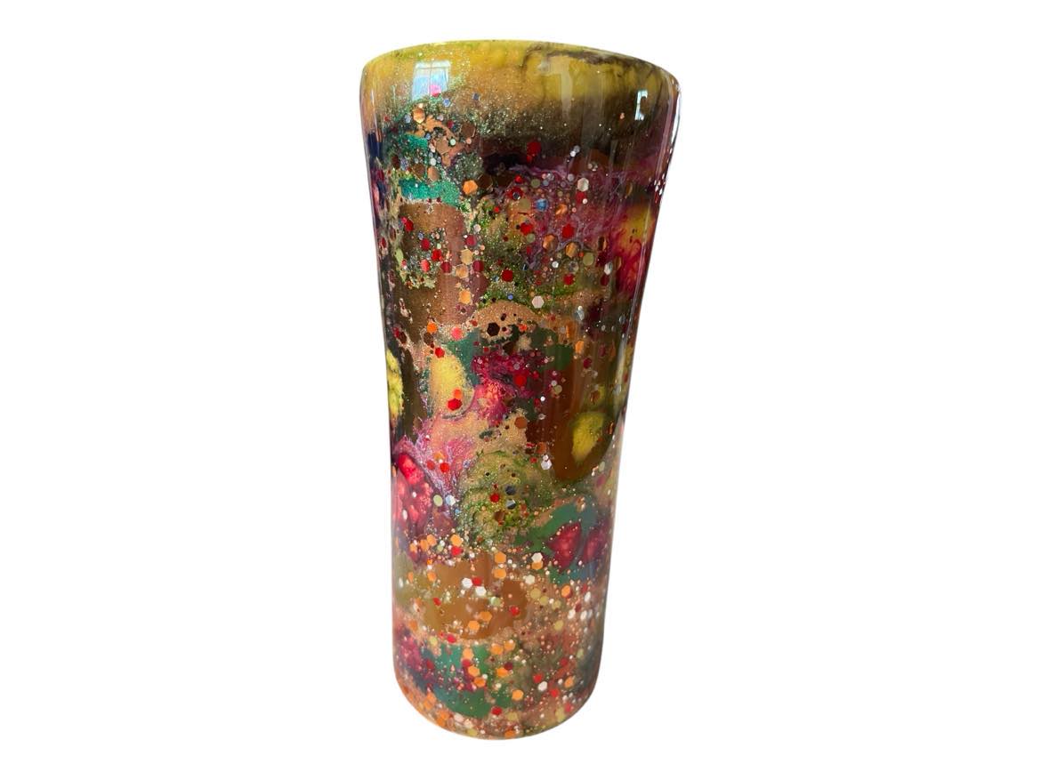 #189 - 16oz Traveler Tumbler - Ink Swirl & Glitter - Decal: Sunflower with Peace Sign