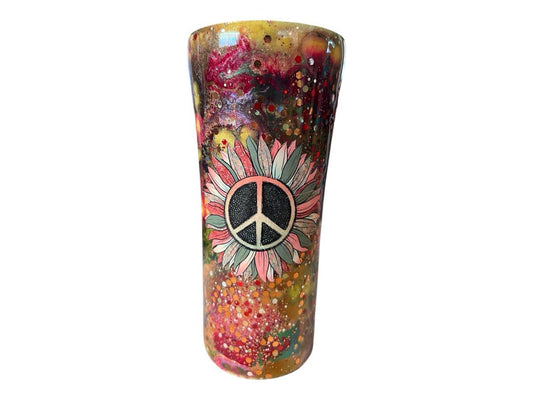 #189 - 16oz Traveler Tumbler - Ink Swirl & Glitter - Decal: Sunflower with Peace Sign