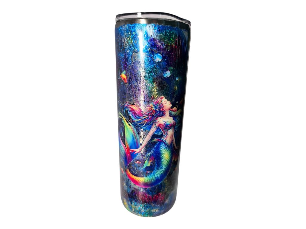 #206 - 20oz Skinny Tropical Foil Tumbler - Decal: Mermaid