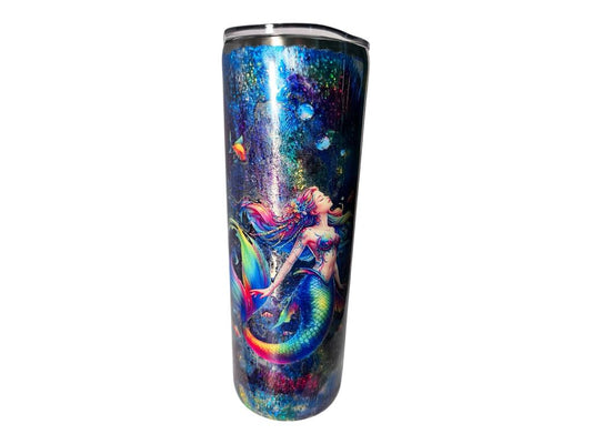 #206 - 20oz Skinny Tropical Foil Tumbler - Decal: Mermaid