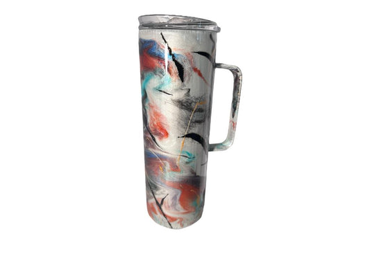 #208 - 20oz Skinny Tumbler with Handle - Ink Swirl
