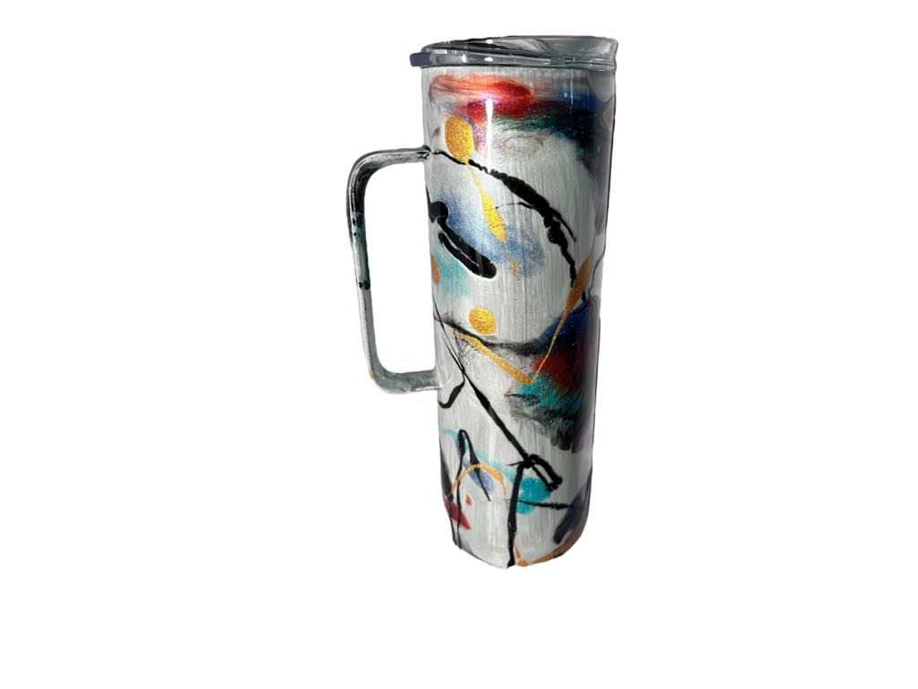 #208 - 20oz Skinny Tumbler with Handle - Ink Swirl