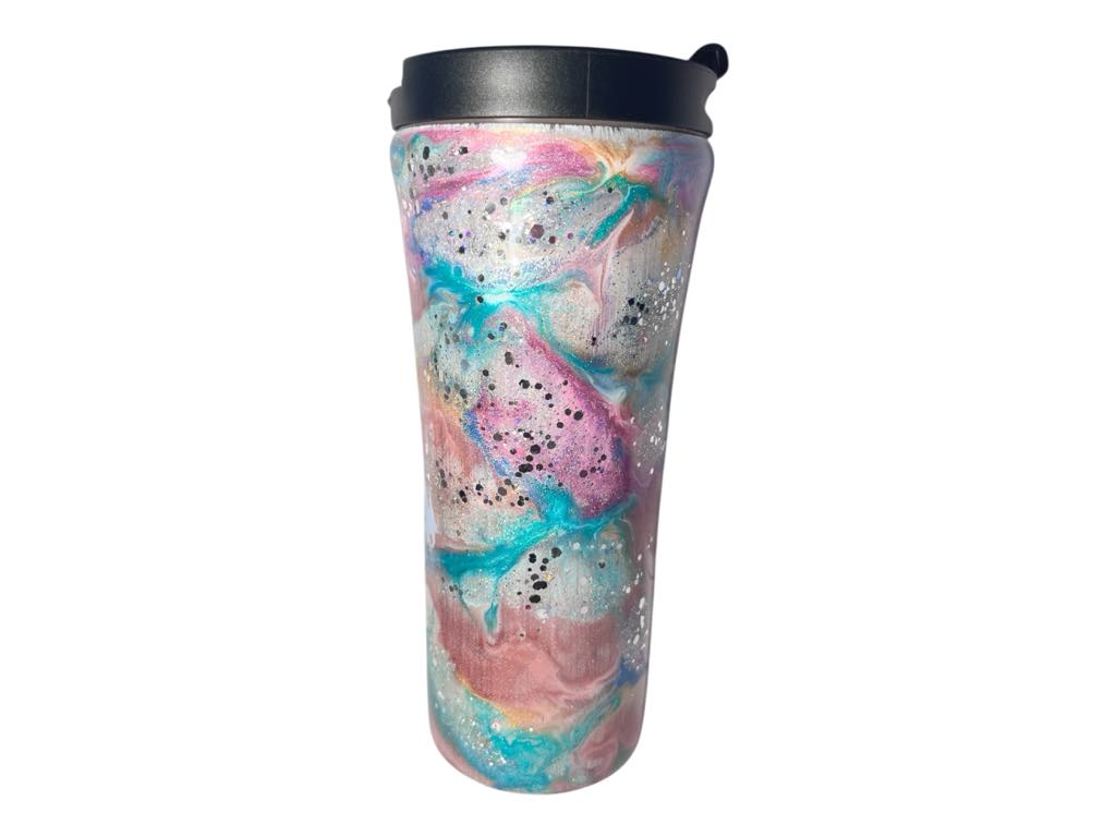 #222 - 16oz Slim Traveler Tumbler - Ink Swirl - Decal: "Just A Girl Boss Building Her Empire" text