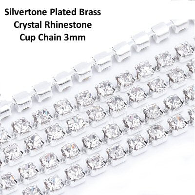#2223 / Rhinestone Cup Chain / Sold by the Foot / Your Choice of Type (304 Sterling Silver, Silvertone Plated or Light Peach)