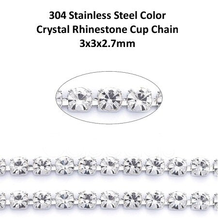 #2223 / Rhinestone Cup Chain / Sold by the Foot / Your Choice of Type (304 Sterling Silver, Silvertone Plated or Light Peach)