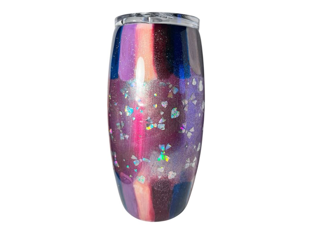 #234 - 25oz Barrel Tumbler - Patchwork with Holographic Bows & Hearts