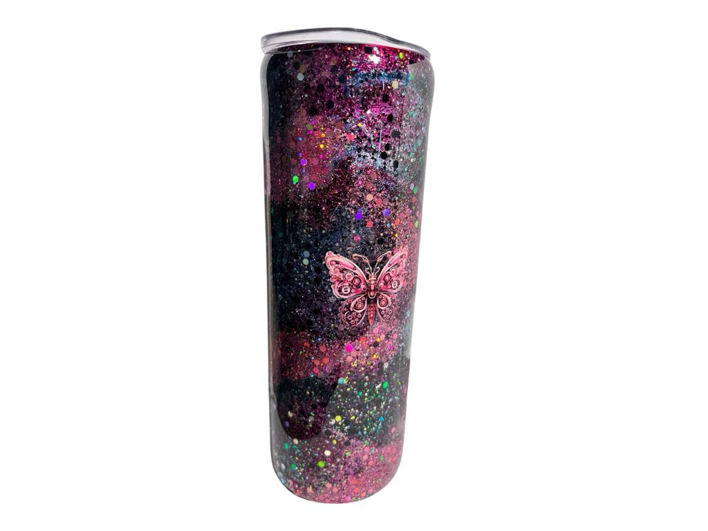 #159 - 20oz Skinny Tumbler - Glittered Fall Harvest Themed Vinyl Wrap