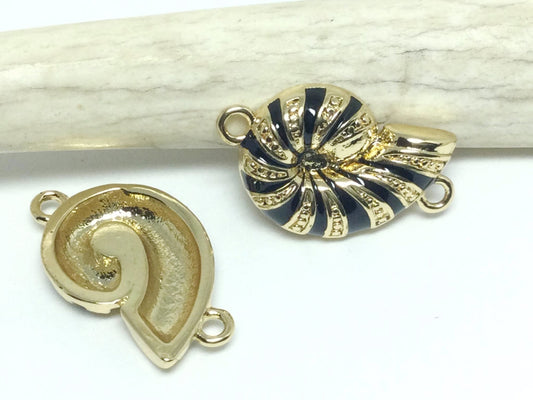 #2561 / 18k Gold Plated Brass Enamel Pollusk Shell Connector / Lead, Cadmium, Nickel Free / 11.5x19x2.5mm / Hole: 1.6mm / Sold Individually