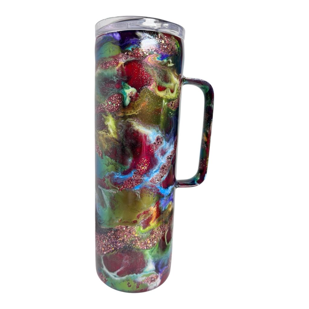 #259 - 20oz Skinny Tumbler with Handle - Ink Swirl with Glitter