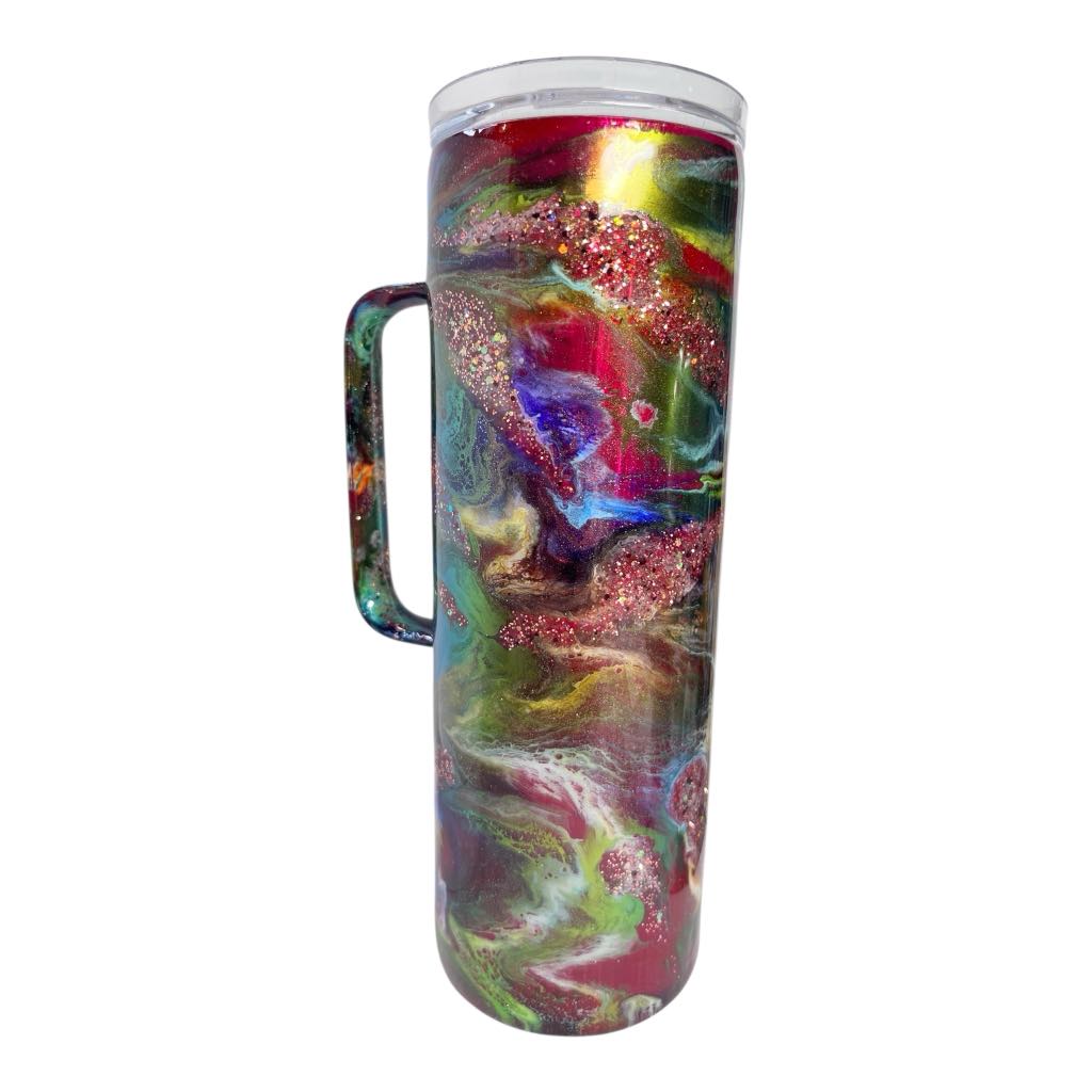 #259 - 20oz Skinny Tumbler with Handle - Ink Swirl with Glitter