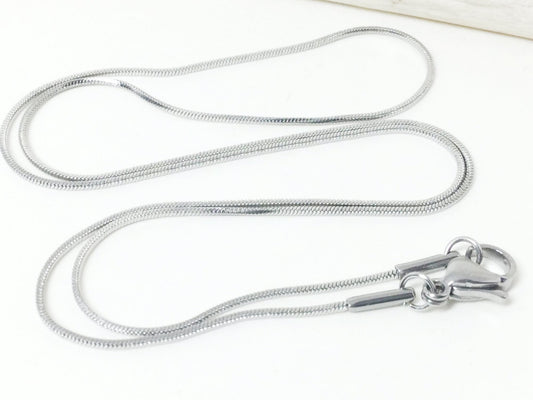 #2599 / 304 Polished Stainless Steel 1mm Snake 17.7” Necklace with a Lobster Claw Clasp / Sold Individually