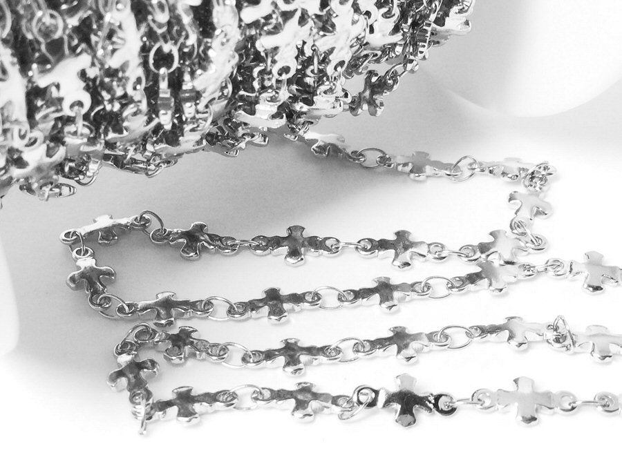 #2604 / Handmade 304 Stainless Steel Soldered Cross Link Chain / 9x5x1mm / Sold by the Foot