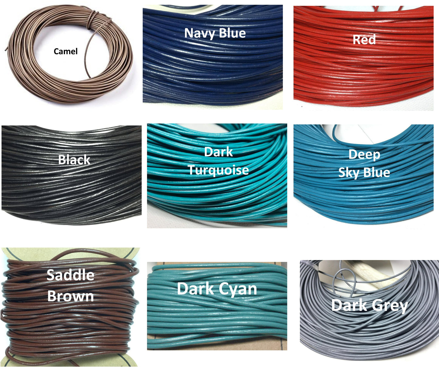 #2614 / 2mm Genuine Cowhide Round Leather Cord, Sold Per Foot, Your Choice of Color