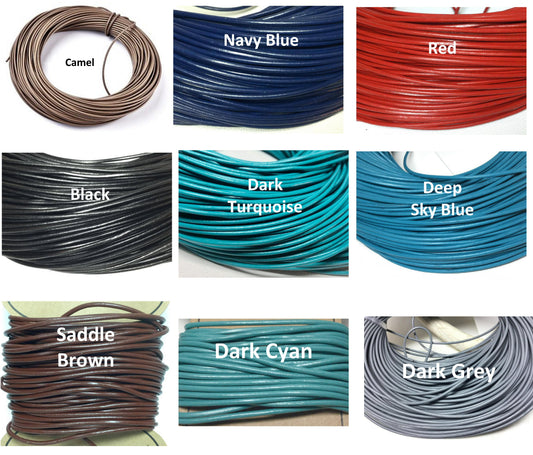#2614 / 2mm Genuine Cowhide Round Leather Cord, Sold Per Foot, Your Choice of Color