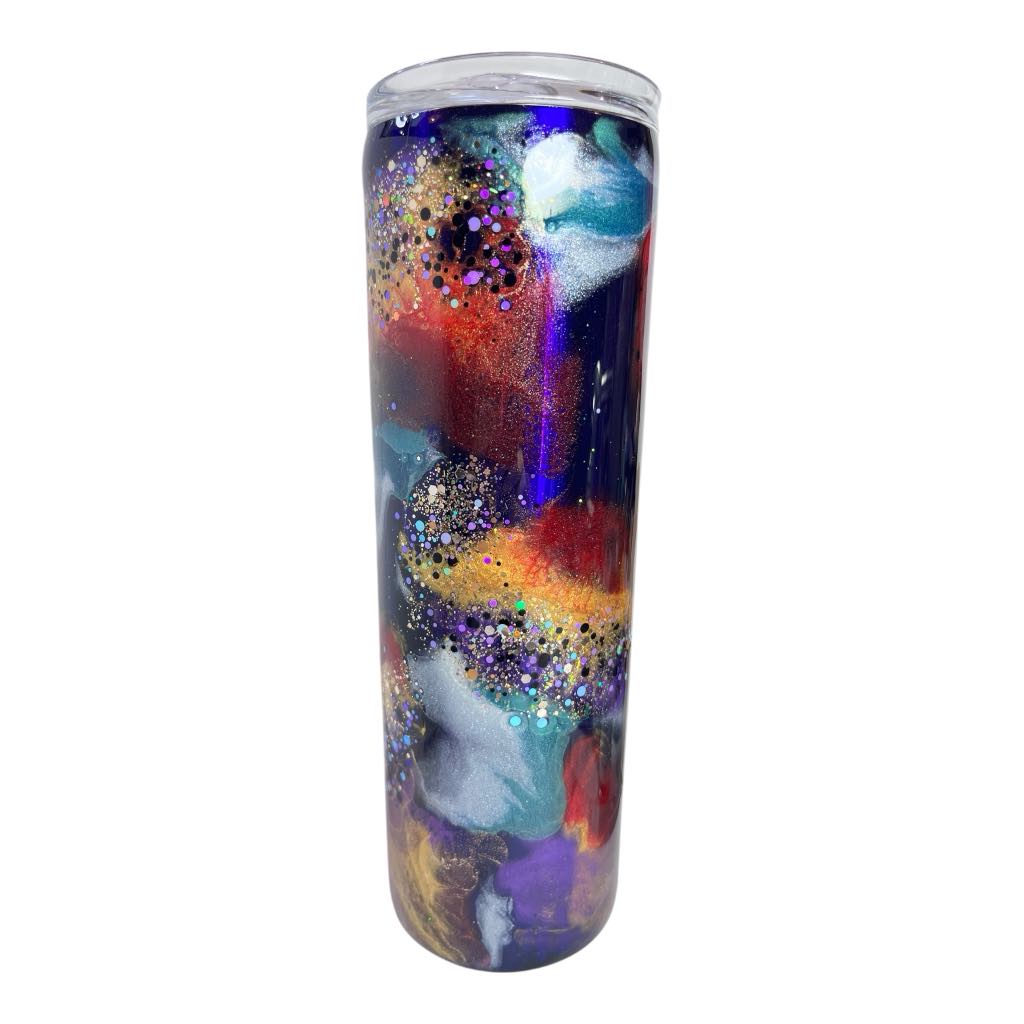 #262 - 30oz Skinny Tumbler - Ink Swirl with Glitter