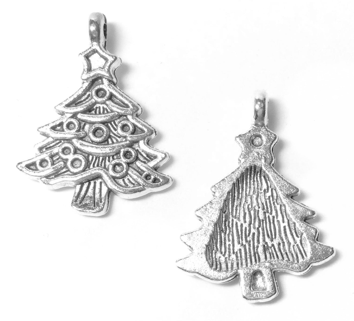 #2703 / Antique Silver Christmas Tree Charm-Pendants-Earring / 24x17.5x4.5mm / Lead-Cadmium Free / 1.6mm Attached Loop / Sold Individually