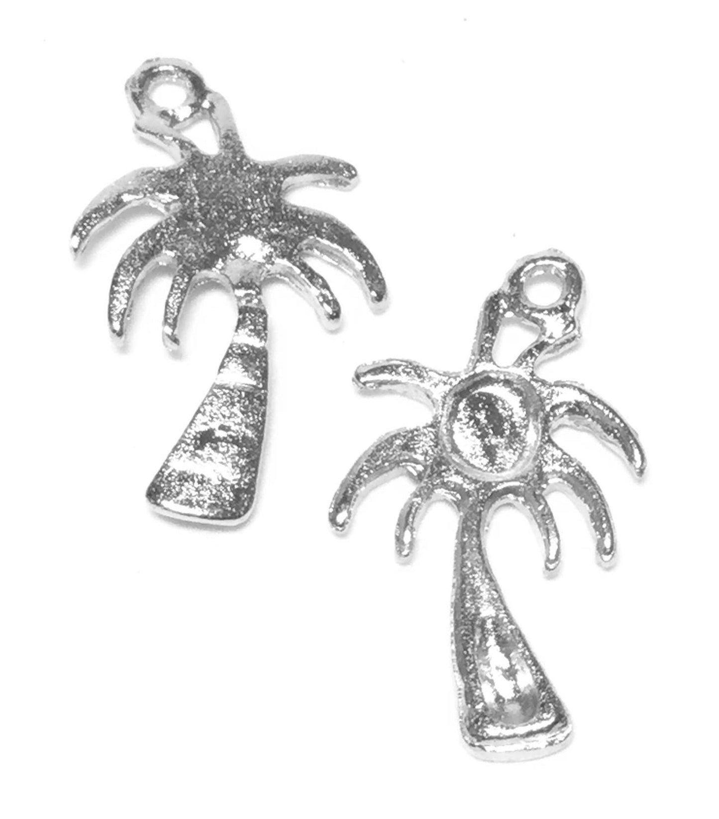 #2711 / Platinum Color Alloy Palm Tree Charm, Pendant or Earring / 18x10mm / 2mm Attached Loop / Lot of 2
