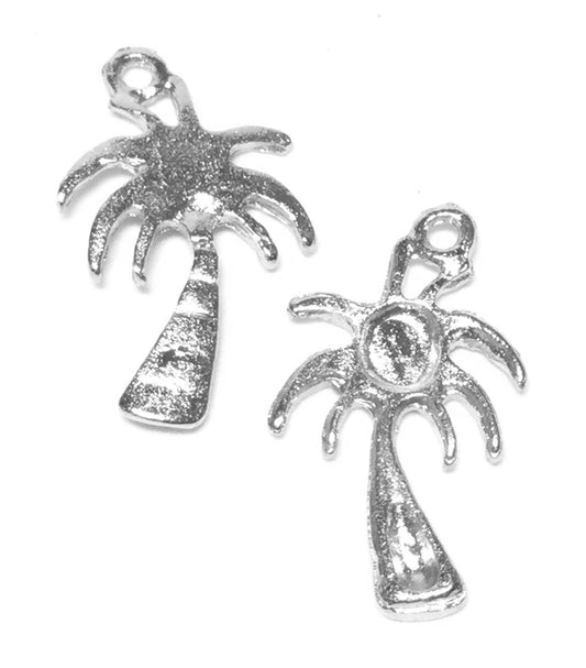 #2711 / Platinum Color Alloy Palm Tree Charm, Pendant or Earring / 18x10mm / 2mm Attached Loop / Lot of 2