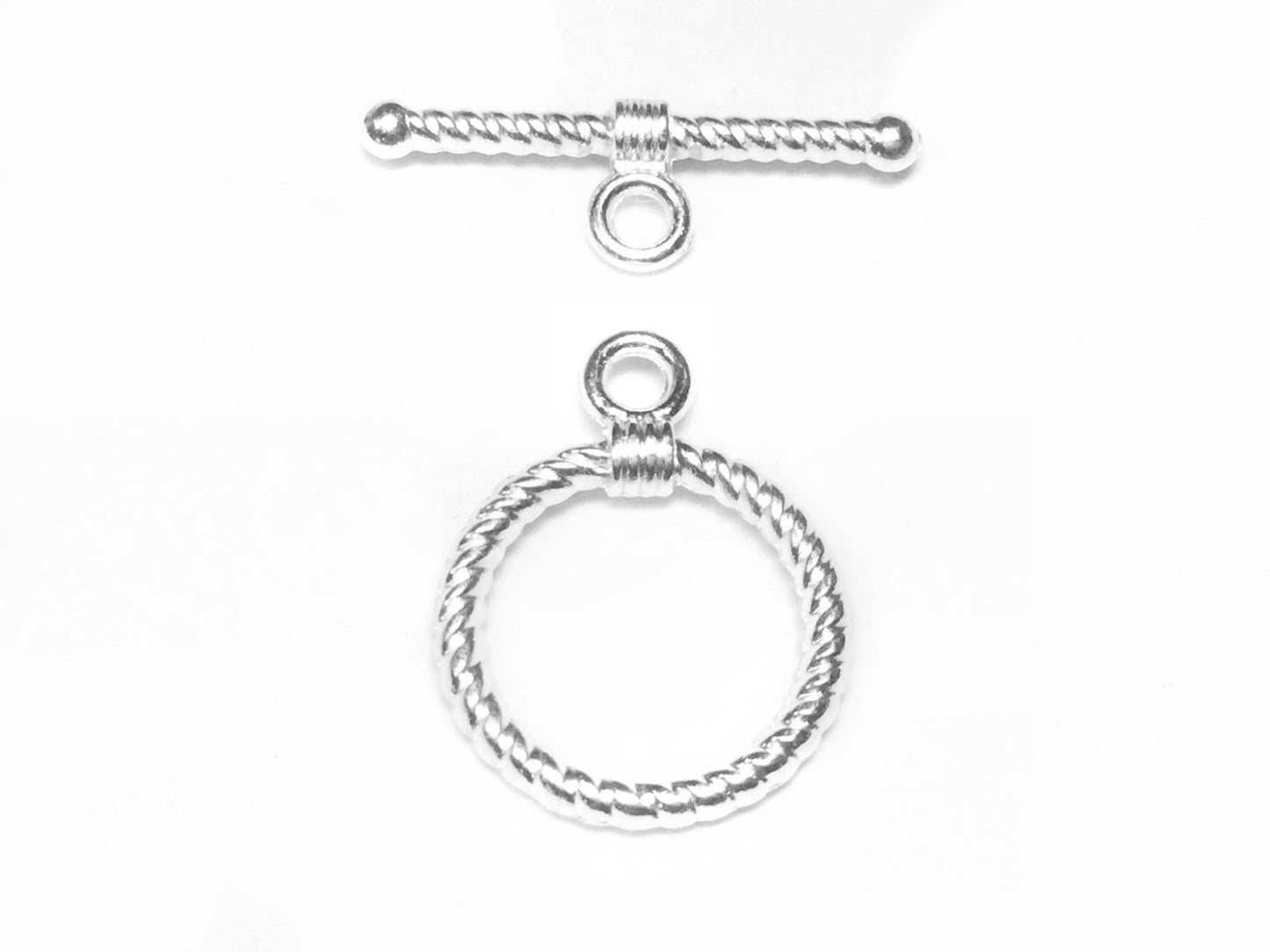 #2714 / Sterling Silver Plated Rope Toggle Clasp / Nickel Free Zink Alloy Base / Circle 16mm / Bar 24mm / Sold as Set