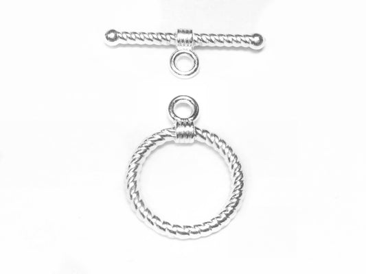 #2714 / Sterling Silver Plated Rope Toggle Clasp / Nickel Free Zink Alloy Base / Circle 16mm / Bar 24mm / Sold as Set