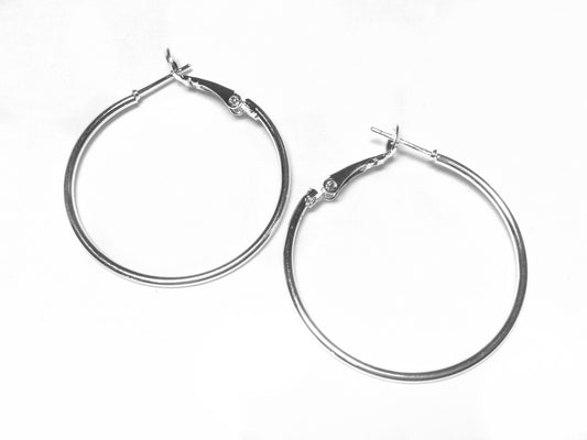 #2719 / Sterling Silver Plated 35mm Hoop Earrings, 1.5mm Thick Tube / 10mm Pin / Loop & Pin Closure / Sold In Single Pair