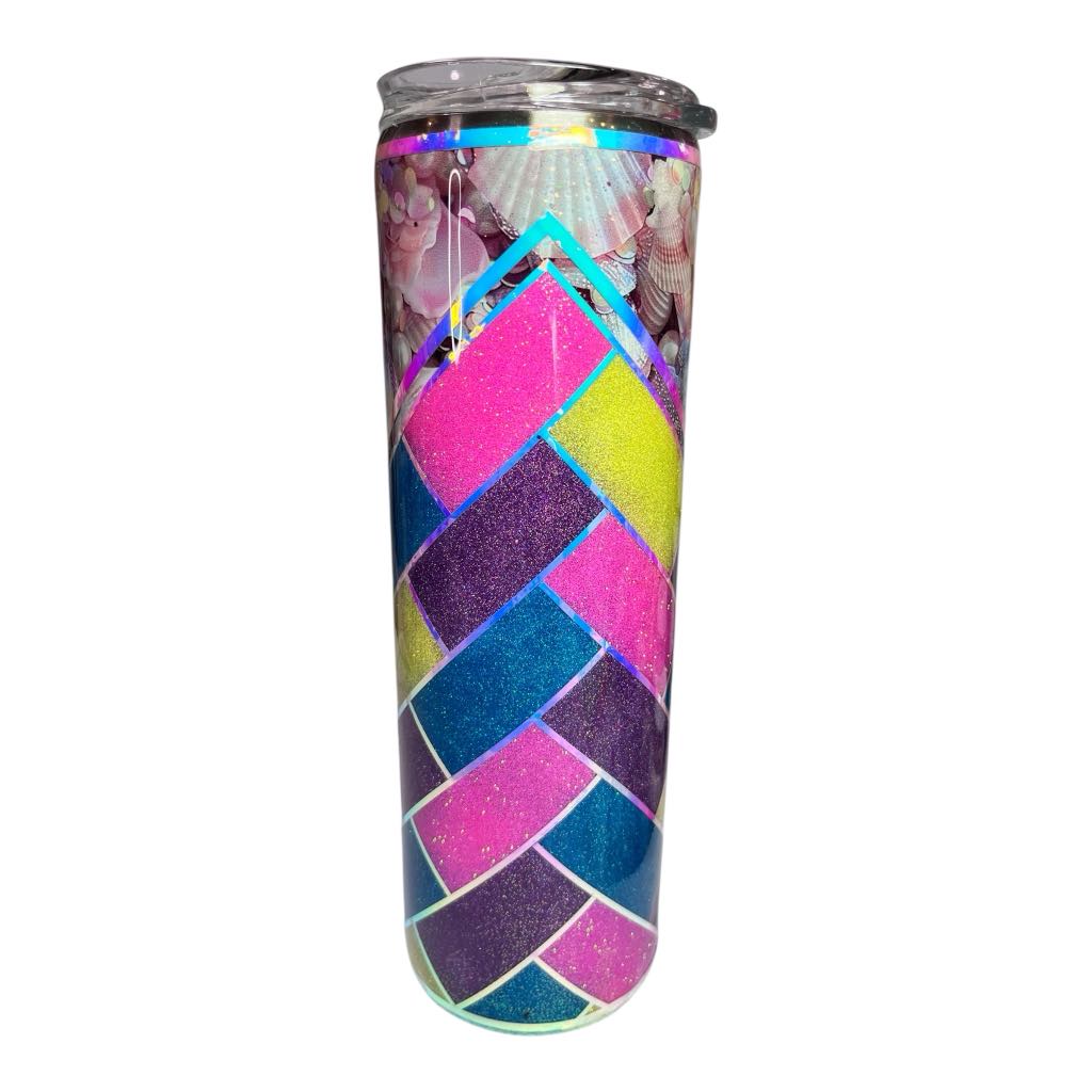 #272 - 30oz Skinny Tumbler / V-Split with Herringbone Glitter Pattern