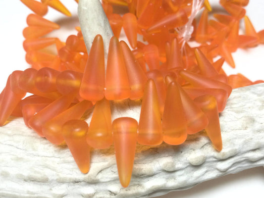 #2727 / Czech 5x13mm Translucent Orange Cone/Spike Beads / 1mm Top Drilled Hole / Lot of 15