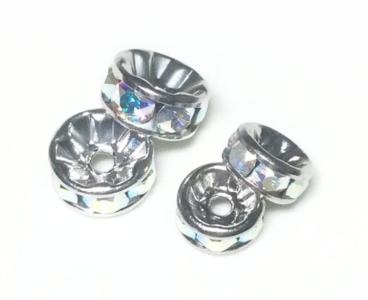 #2734 / Authentic Rare Vintage Swarovski Rhodium Color Plated Rondelle Beads-Spacers / Your Choice of (Six 4mm) or (Five 6mm)
