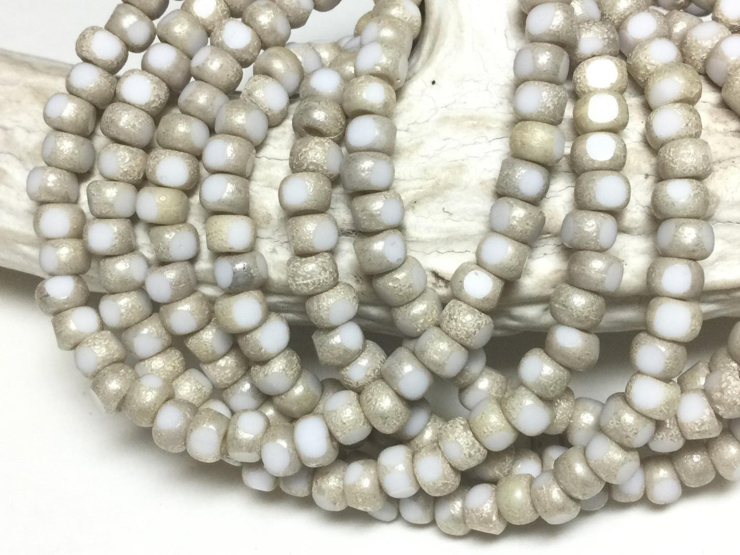 #2737 / Czech 3x4mm Trica White with an Antique Silver Finish / Strand of 50 Beads