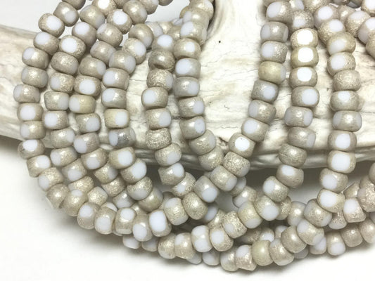 #2737 / Czech 3x4mm Trica White with an Antique Silver Finish / Strand of 50 Beads
