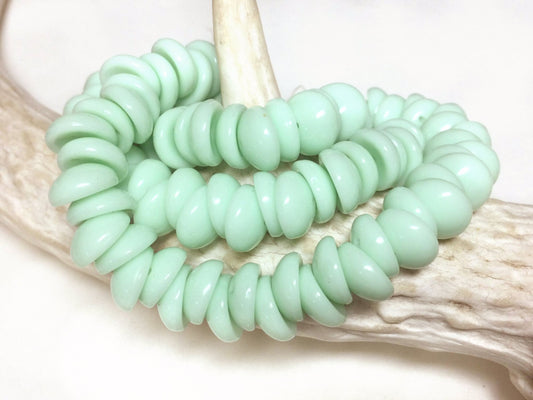 #2739 / Czech 4x8mm Mint Color Piggy Beads / Duo-Holes 1mm / Strand of 25