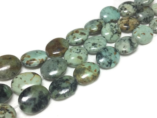 #2744 / African Turquoise 12x14mm Puffed Oval Beads / Strand of 9 Beads