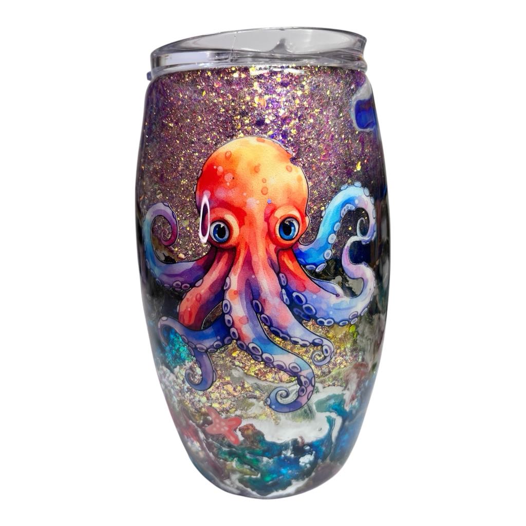 #275 - 15oz Barrel Tumbler / Ocean Theme / Decal: Octopus