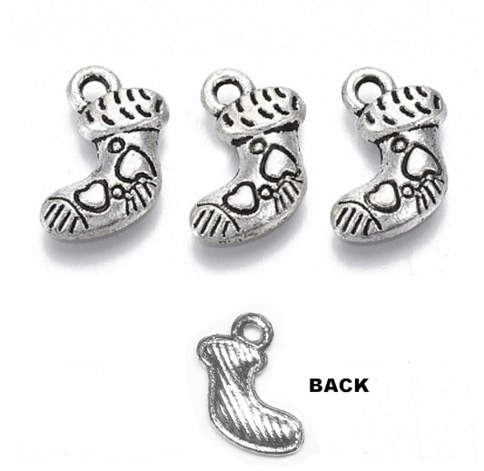 #2751 / Antique Silver Christmas Stocking Charm, Pendant or Earring / Lead, Cadmium Free / 14.5x12x2.5mm / 1.6mm Attached Loop / Lot of 5